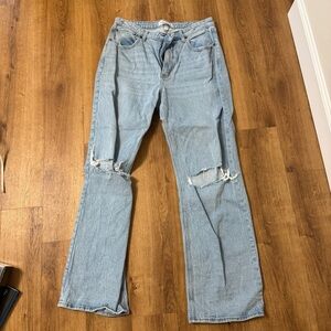 Womens Light Blue Distressed Jeans. Abercrombie 90s relaxed high rise curve love